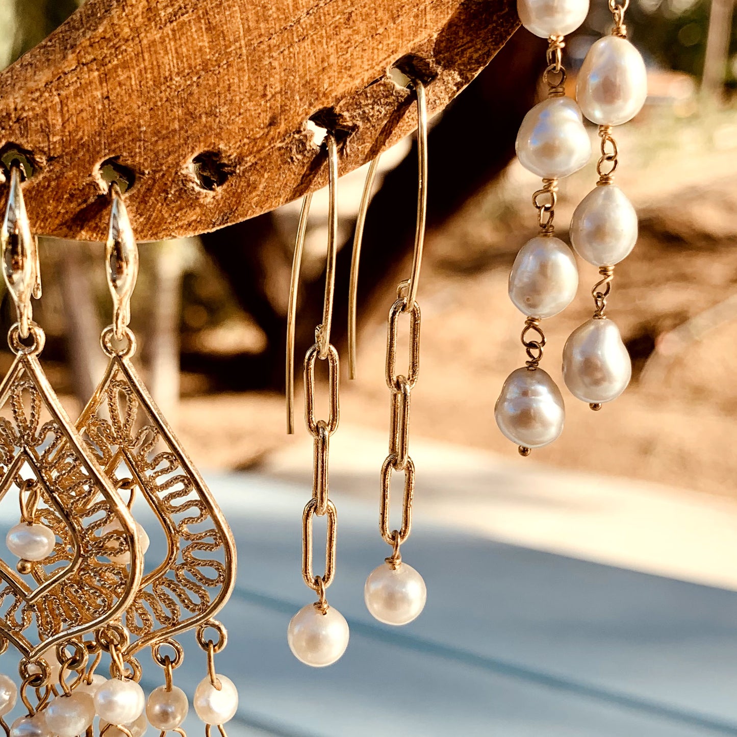 Camelia - Gold-Tone Petite Paperclip Freshwater Pearl Dangle Earrings