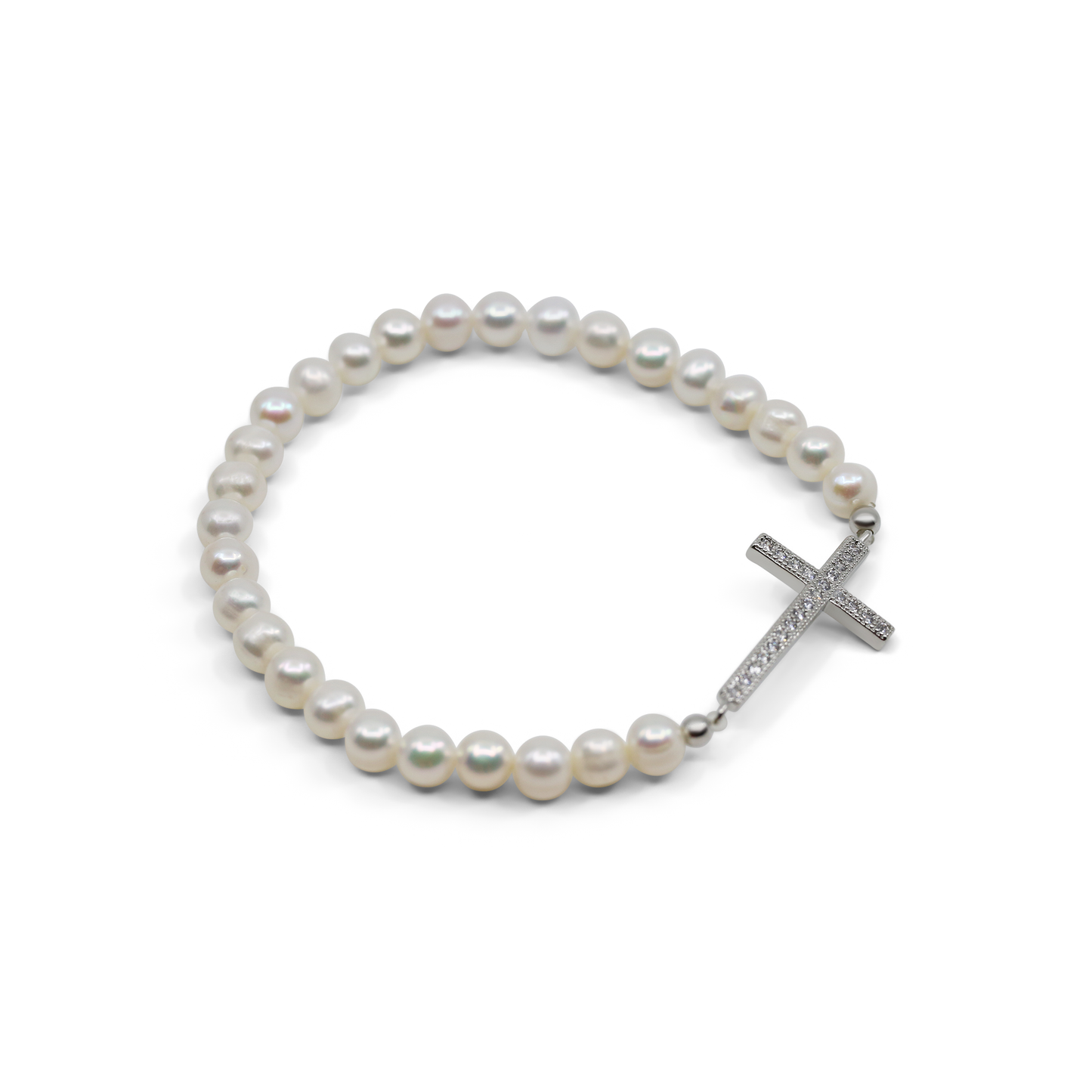 Anne - Cross and Freshwater Pearl Stretch Bracelet