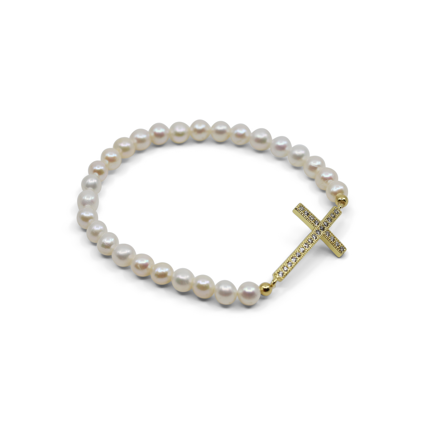 Anne - Cross and Freshwater Pearl Stretch Bracelet