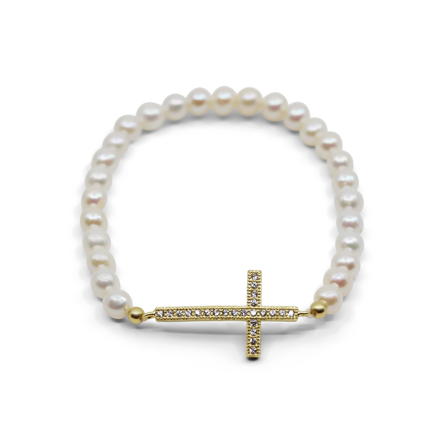 Anne - Cross and Freshwater Pearl Stretch Bracelet