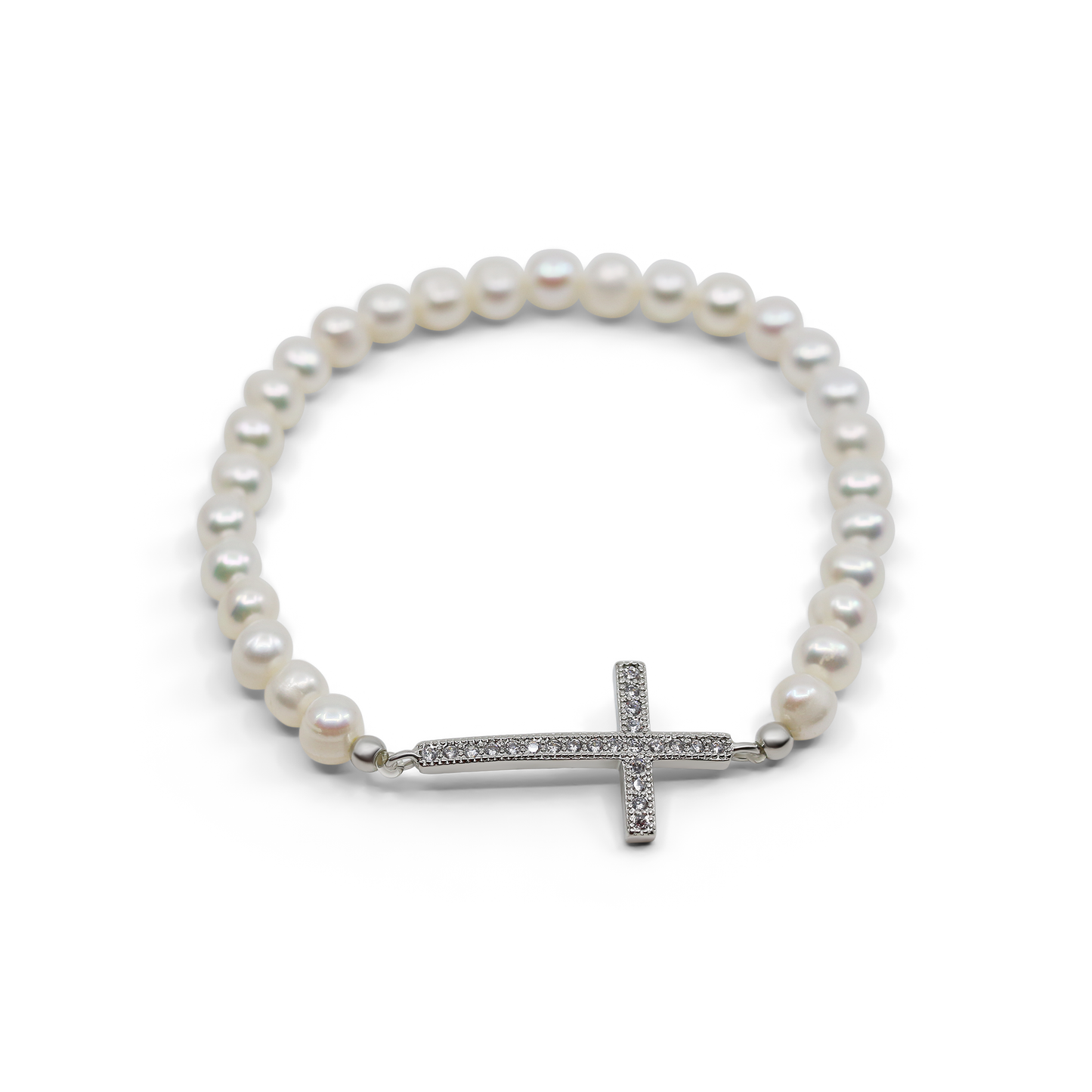 Anne - Cross and Freshwater Pearl Stretch Bracelet