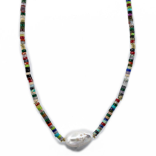 Katie - Multi-Colored Beads and Freshwater Pearl Baroque Necklace