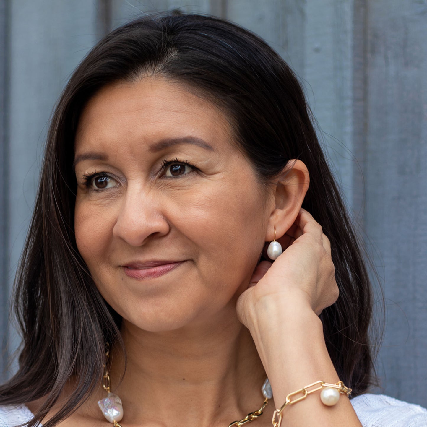 Luna - Freshwater Pearl Baroque Huggie Earrings