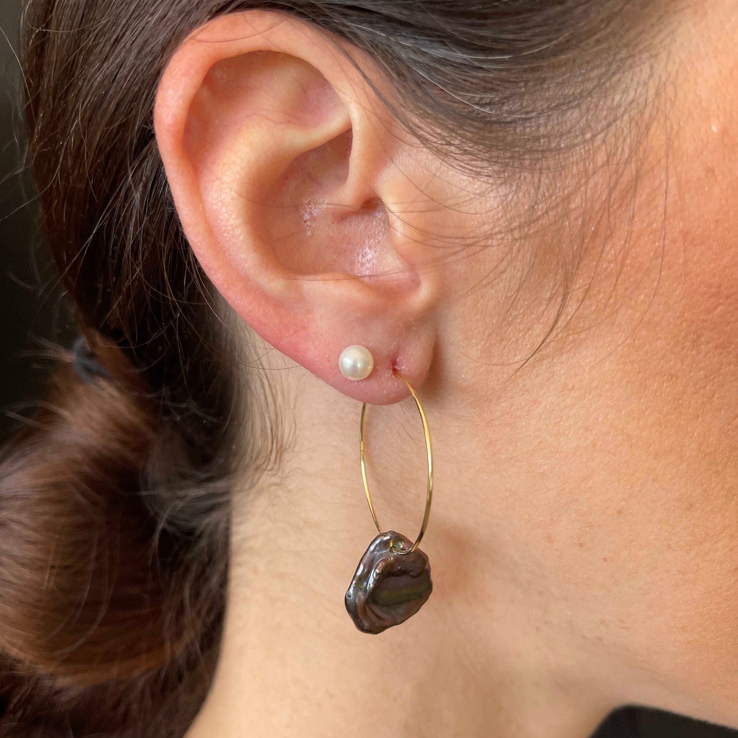 Mahal - Gold-Tone Freshwater Pearl Keshi Hoop Earrings