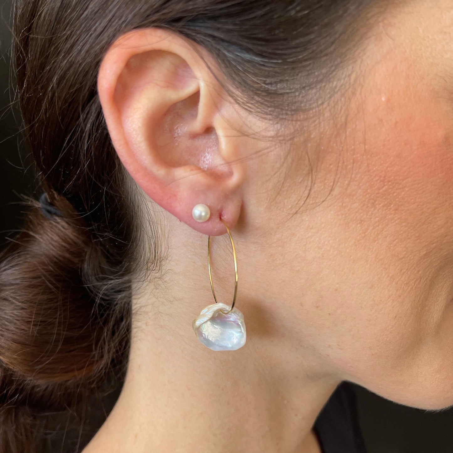 Mahal - Gold-Tone Freshwater Pearl Keshi Hoop Earrings