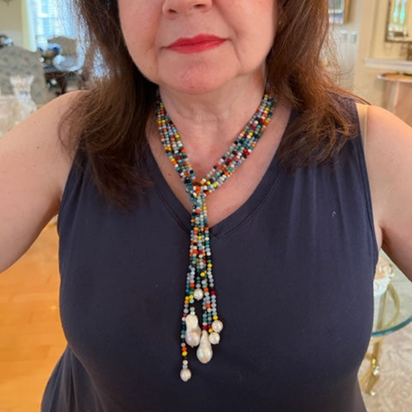 Maria - Crystal and Freshwater Pearl Baroque Lariat