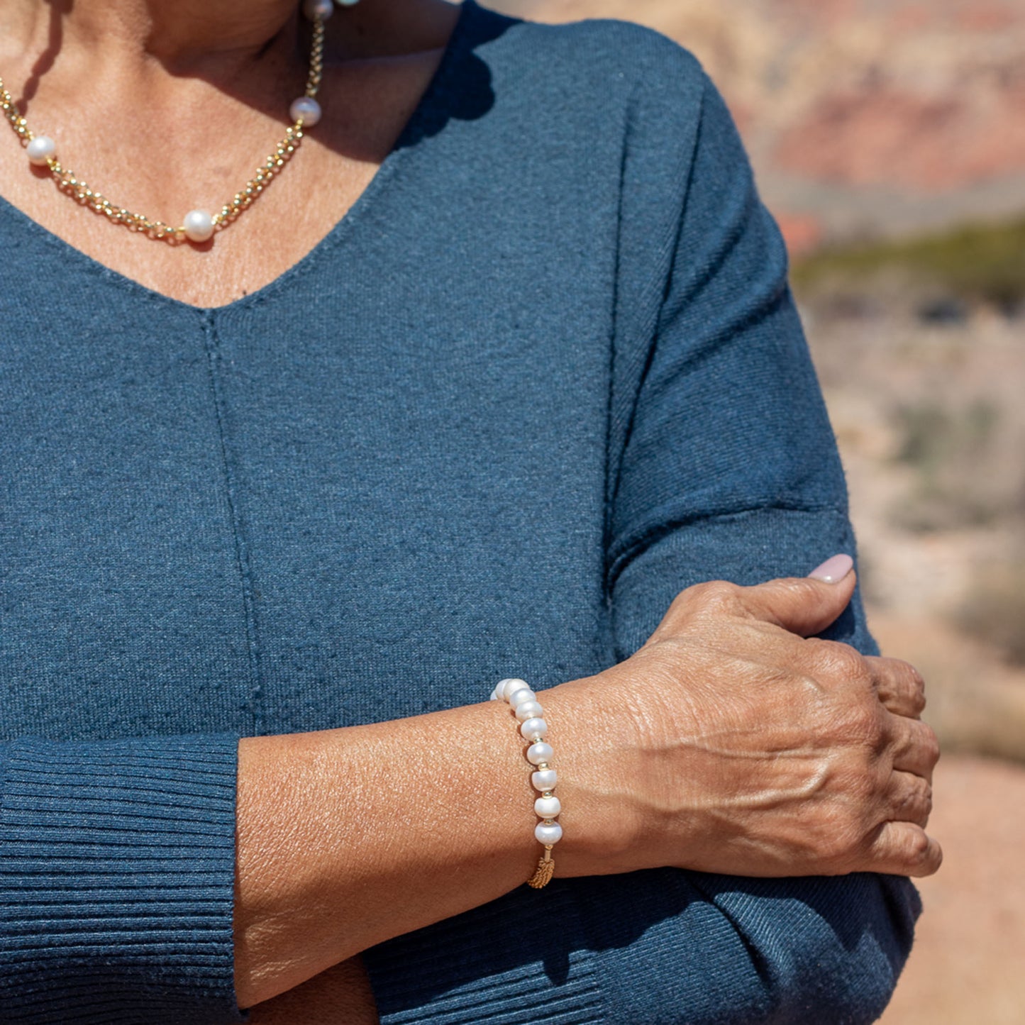 Rhoda - Gold-Tone Chain and Freshwater Pearl Necklace No