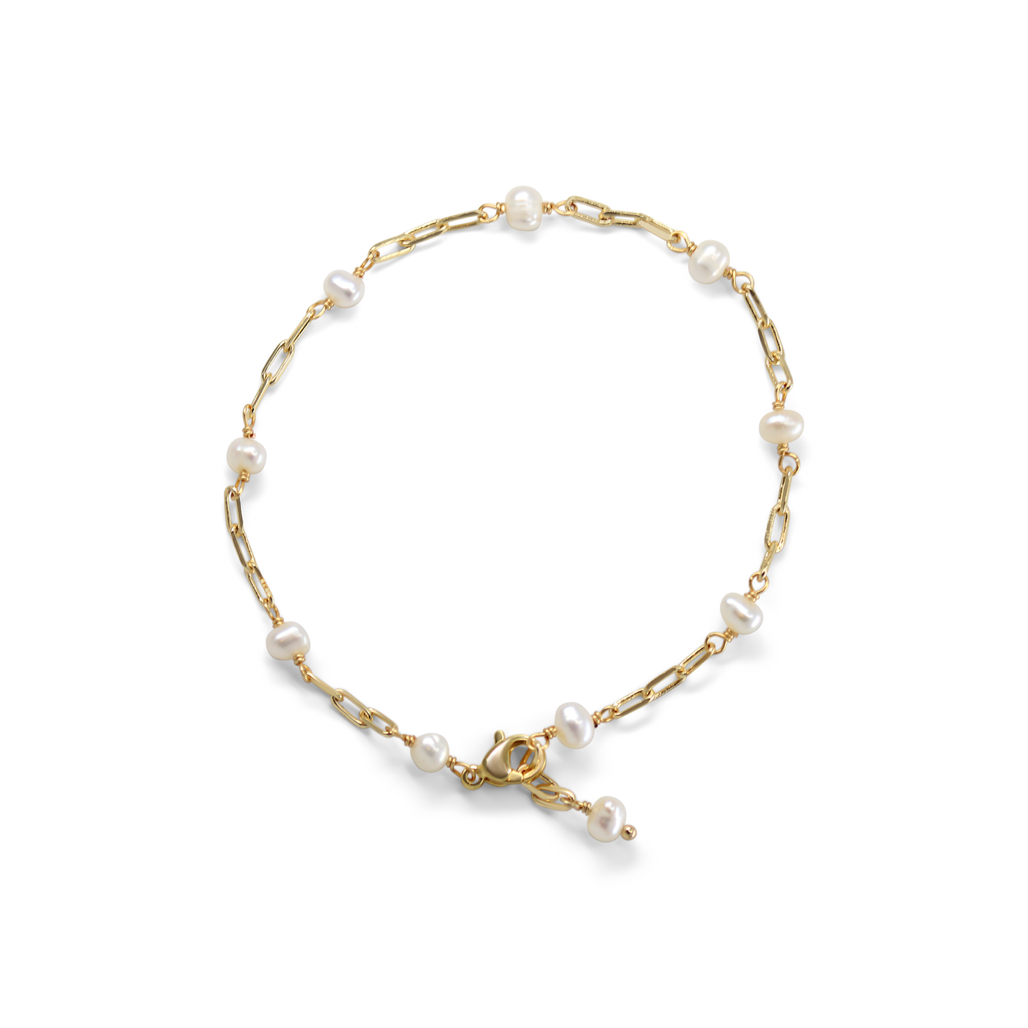 Thames - Gold-Tone Petite Paperclip Freshwater Pearl Bracelet