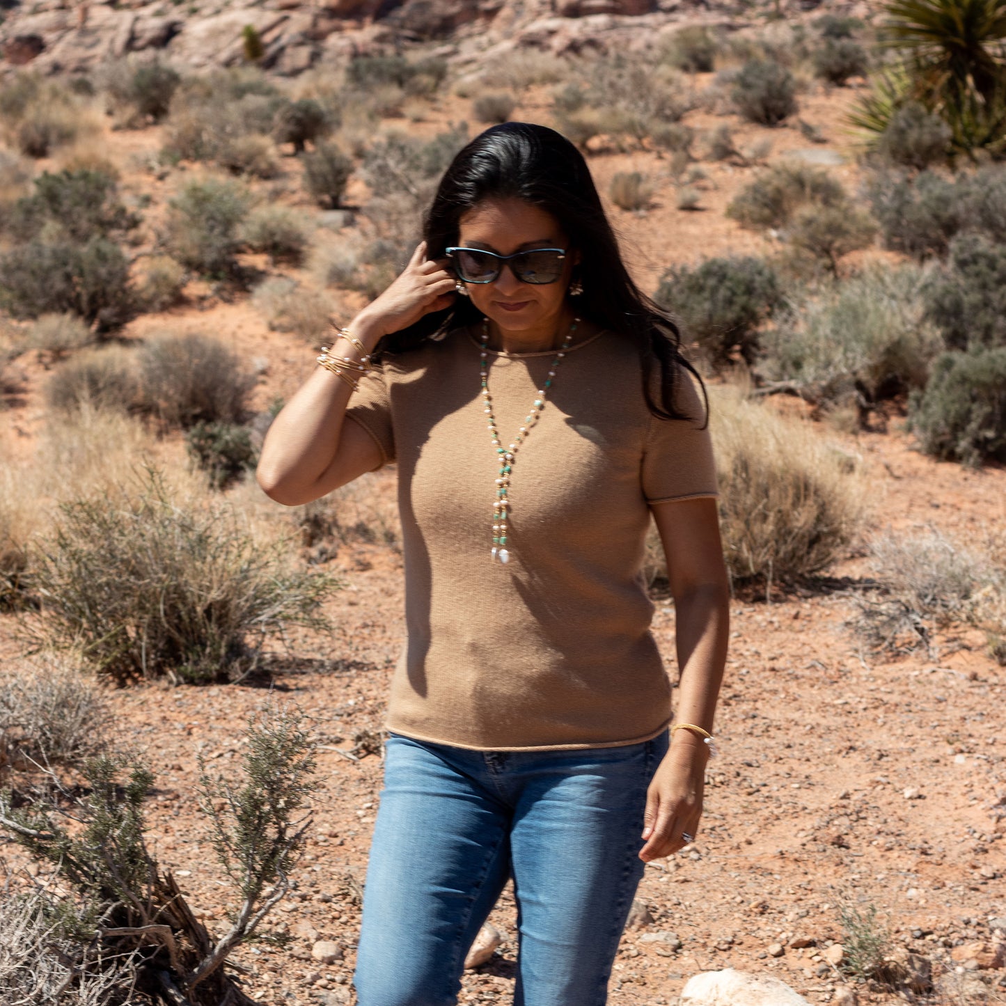 Amy - Amazonite Stone and Freshwater Pearl Lariat