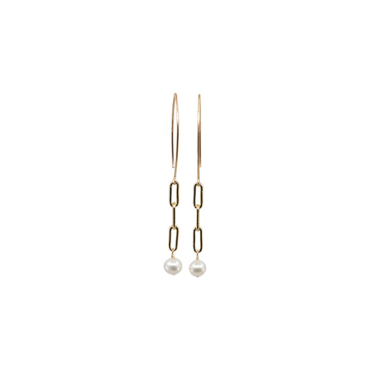 Camelia - Gold-Tone Petite Paperclip Freshwater Pearl Dangle Earrings