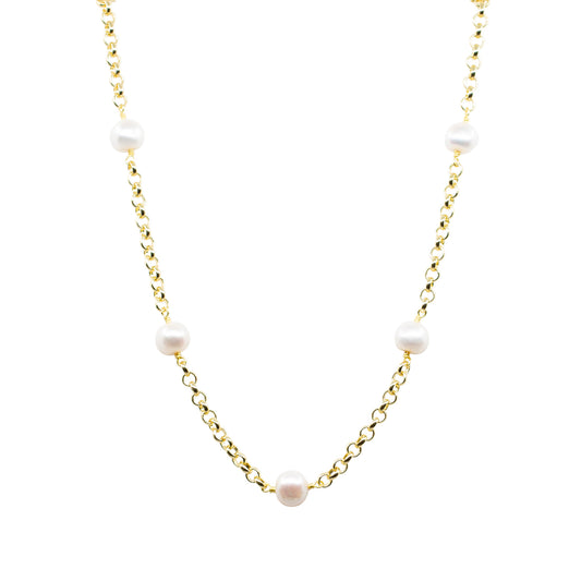 Rhoda - Gold-Tone Chain and Freshwater Pearl Necklace No