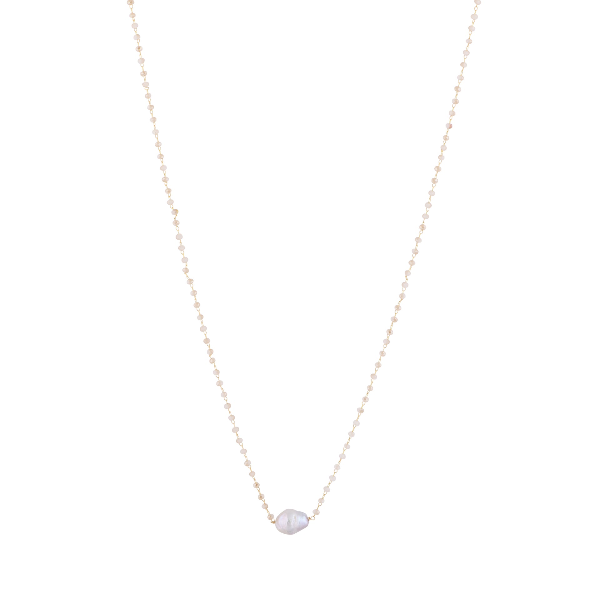 Kayleigh - Freshwater pearl and crystal necklace (Tan crystals / white pearl)