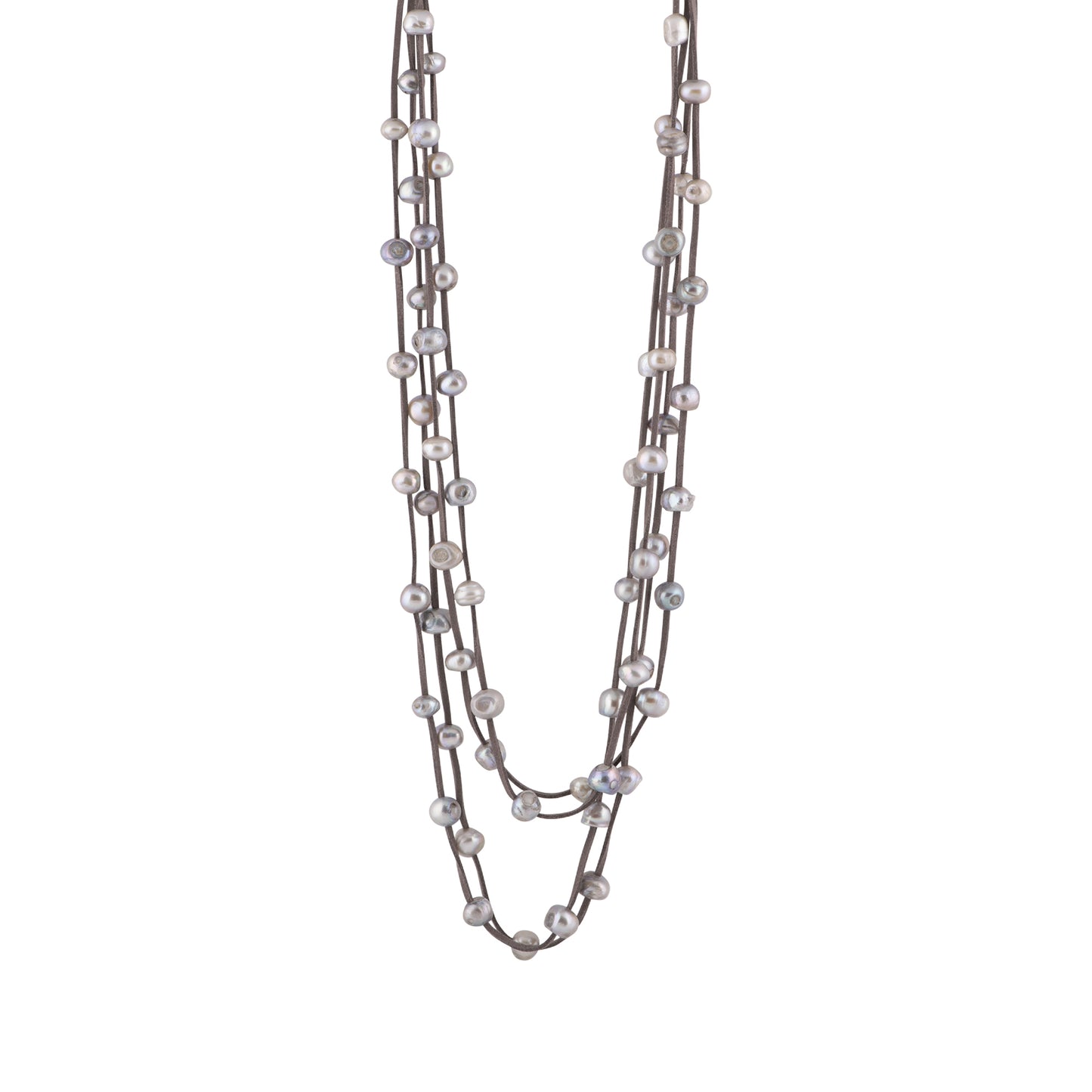Julie - Multi strand suede necklace with pearls (Dark brown suede, silver pearls)