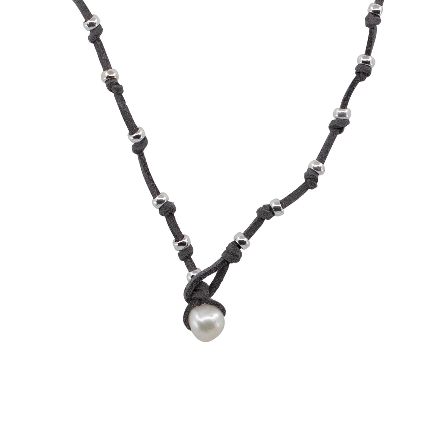 Karla - Hand-Knotted Suede and Freshwater Pearl Baroque Necklace