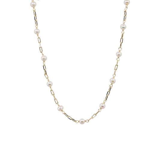 Kim - Gold-Tone Petite Paperclip Freshwater Pearl Necklace