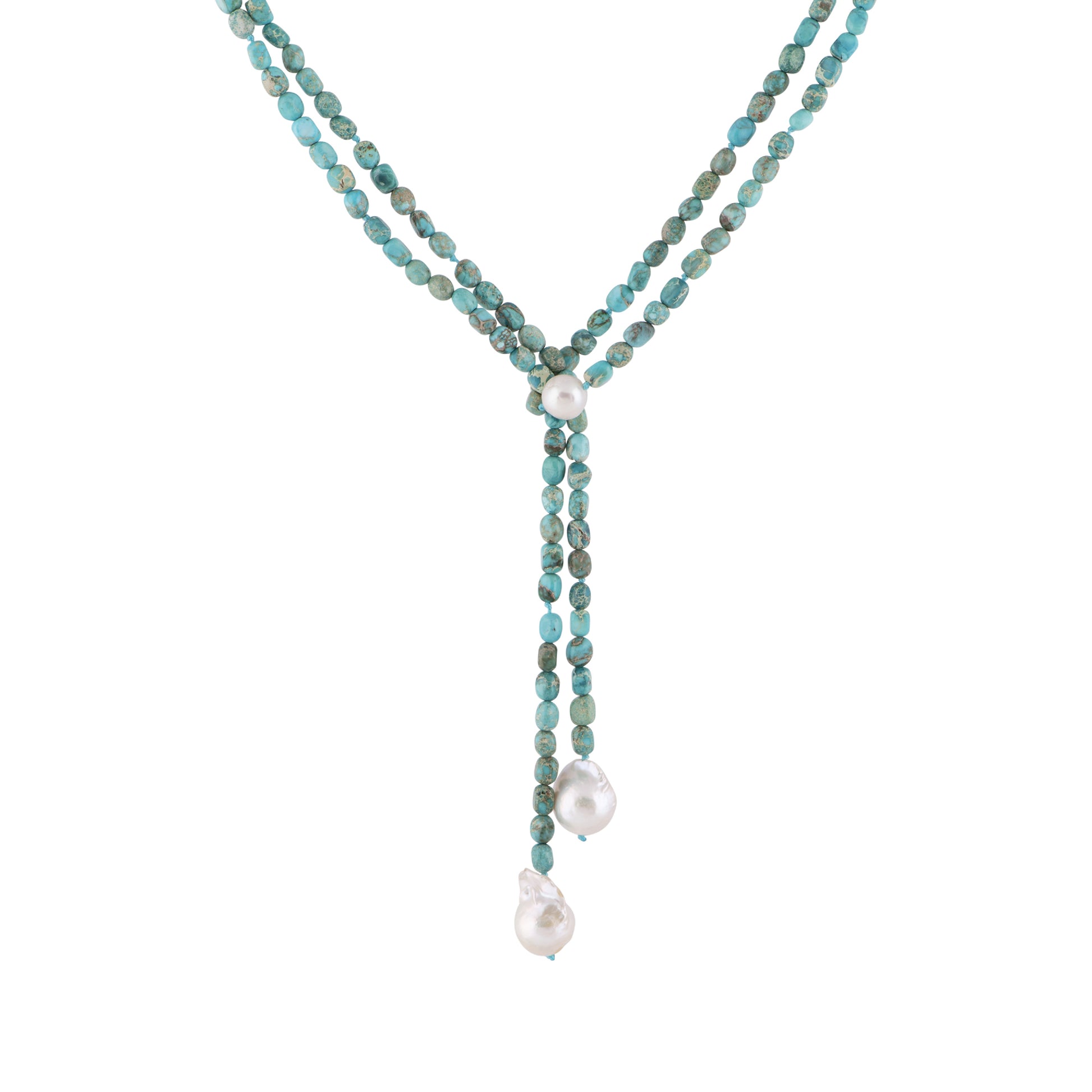 Laurie - Turquoise baroque pearl lariat necklace (Layered)