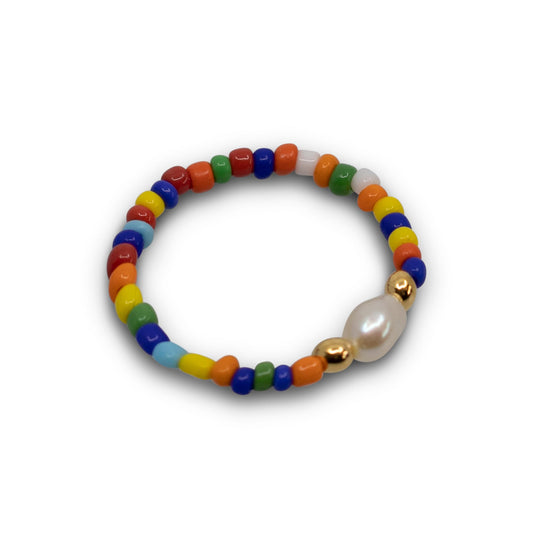 Lola - Seed Bead and Freshwater Pearl Stretch Ring