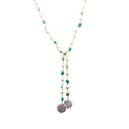 Amy - Amazonite Stone and Freshwater Pearl Lariat