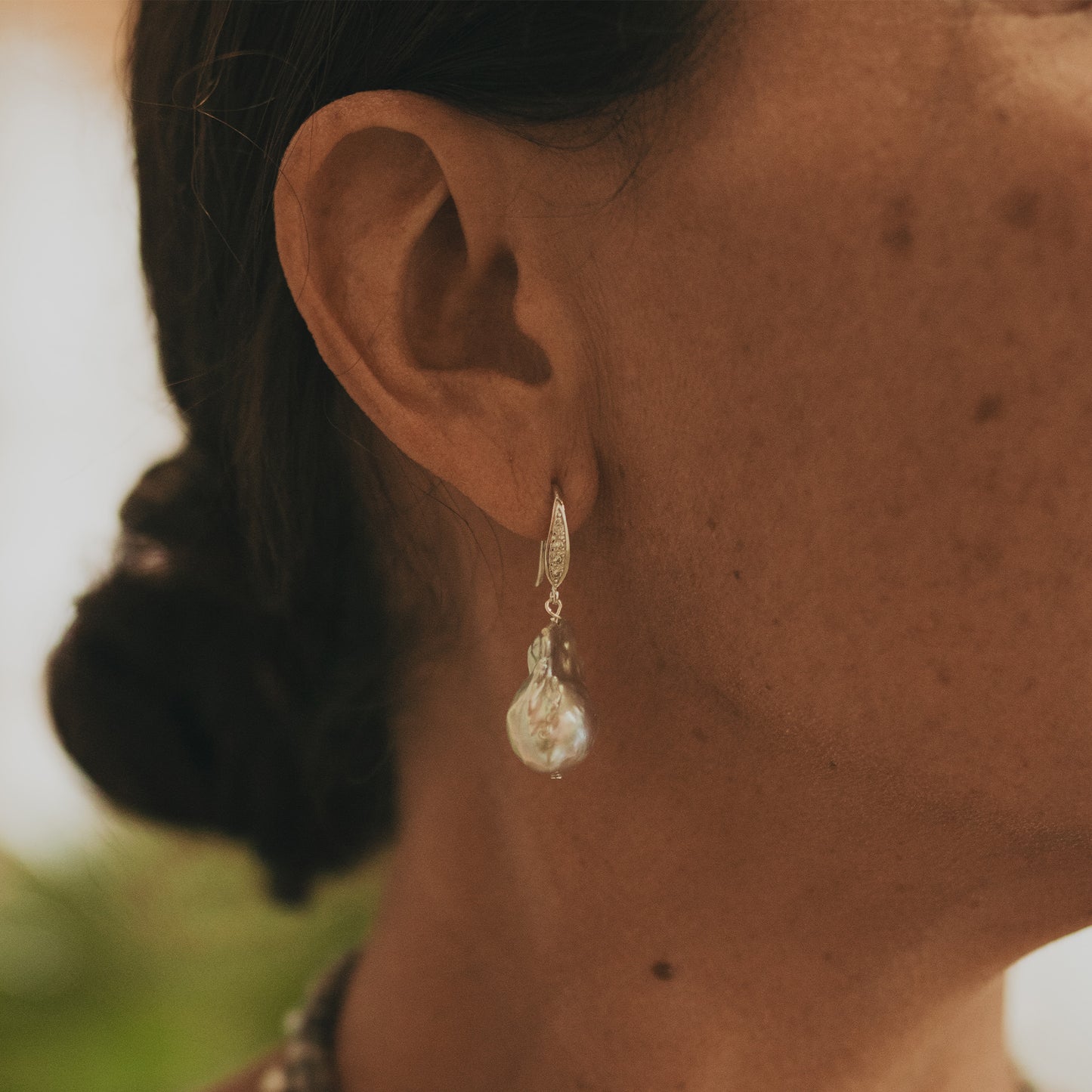 Amosa - Silver-Tone Freshwater Pearl Baroque Drop Earrings