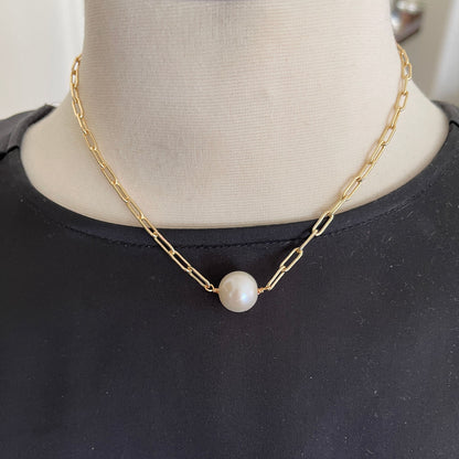 Anabel - Gold-Tone Paperclip and Freshwater Pearl Necklace