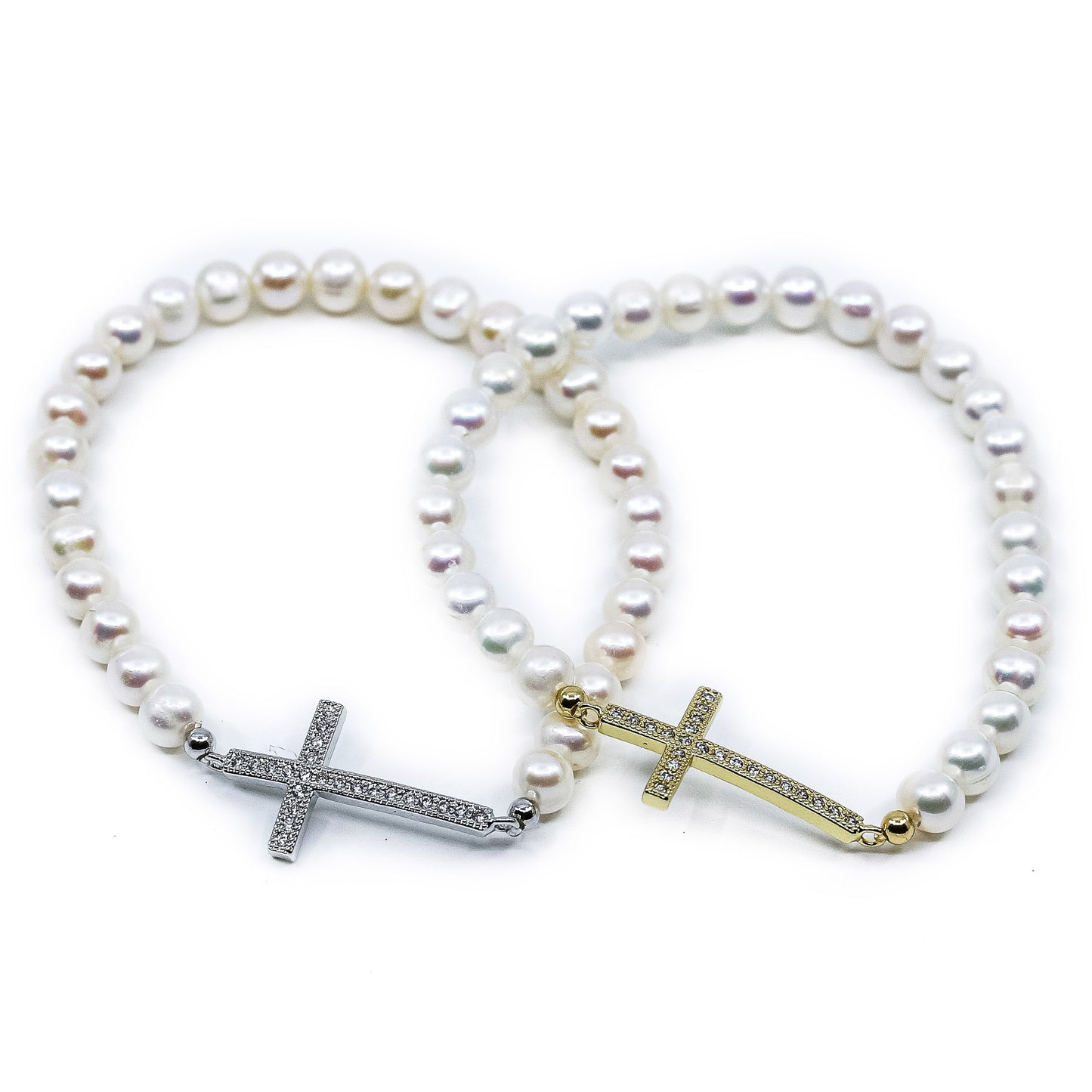 Anne - Cross and Freshwater Pearl Stretch Bracelet