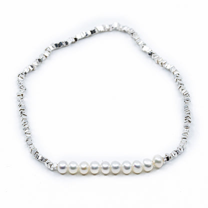 Caspian - Freshwater Pearl and Sterling Silver Stretch Bracelet