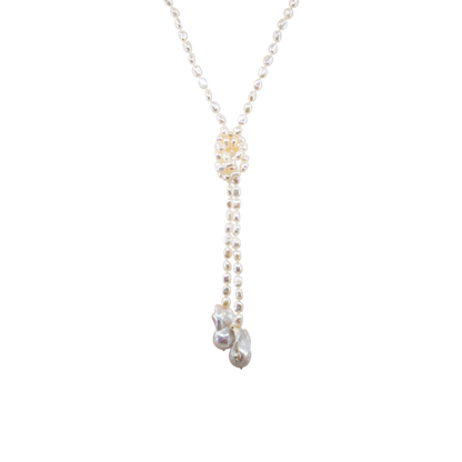 Denise Necklace (White Pearls, Tie)