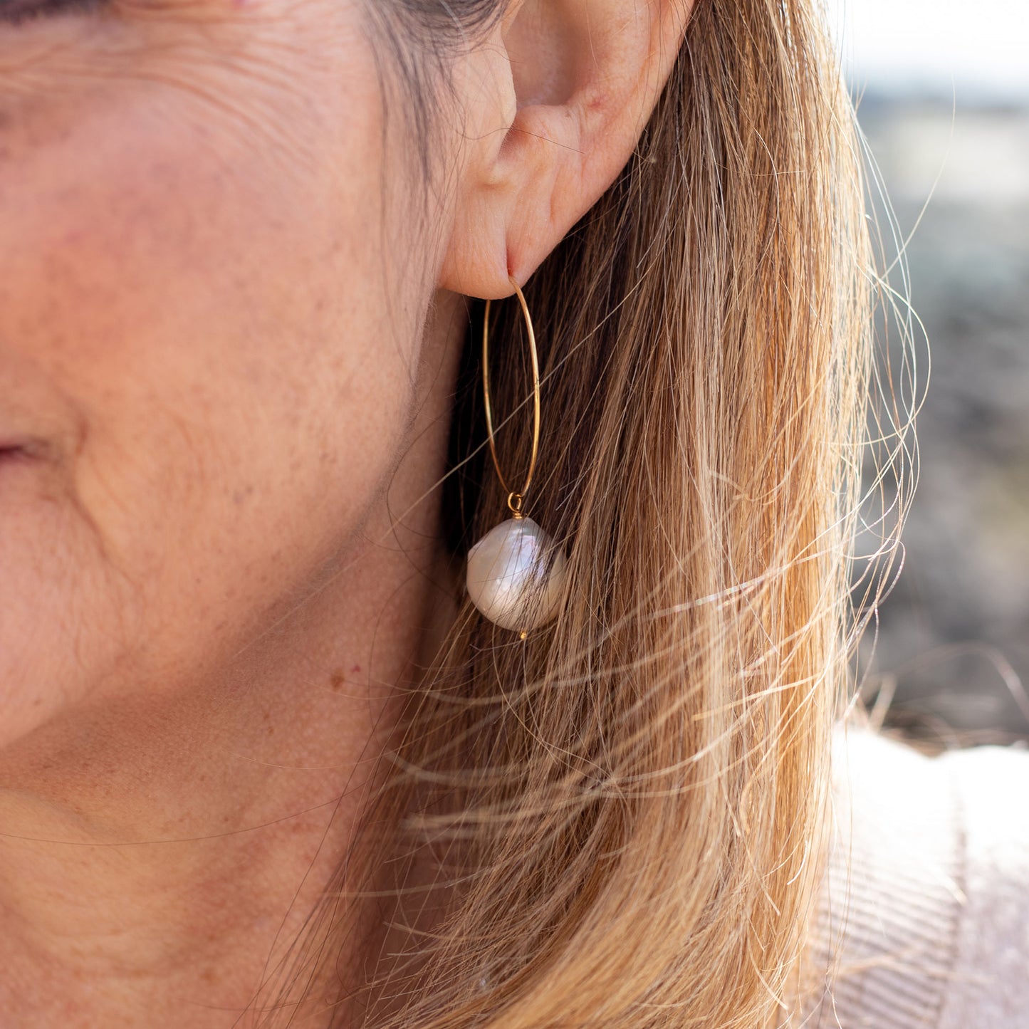 Dione - Gold-Tone Freshwater Pearl Baroque Hoop Earrings