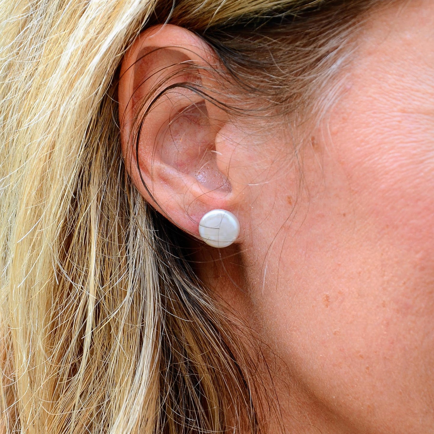 Kalea - Freshwater Pearl Coin Stud Earrings