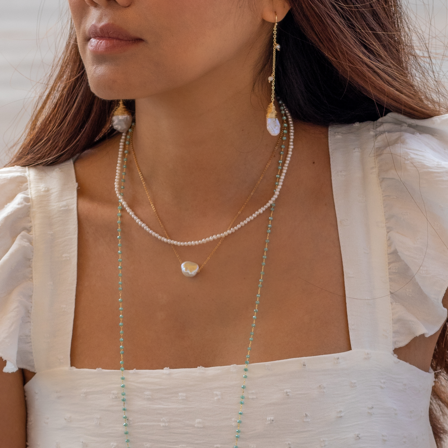 Jeannie - Gold-Tone Petite Chain Freshwater Pearl Keshi Necklace