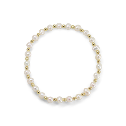 Flores - Gold-Tone Bead and Freshwater Pearl Stretch Bracelet