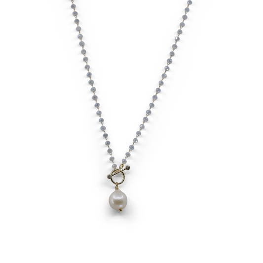 Irene - Petite Gold-Tone Chain, Crystals and Freshwater Pearl Necklace