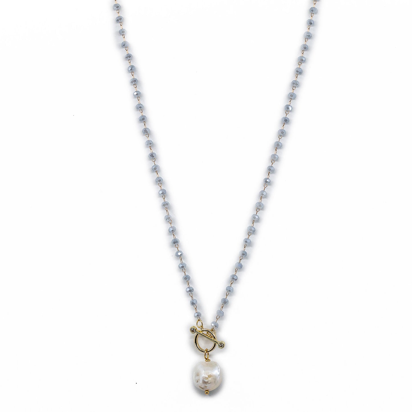 Irene - Petite Gold-Tone Chain, Crystals and Freshwater Pearl Necklace