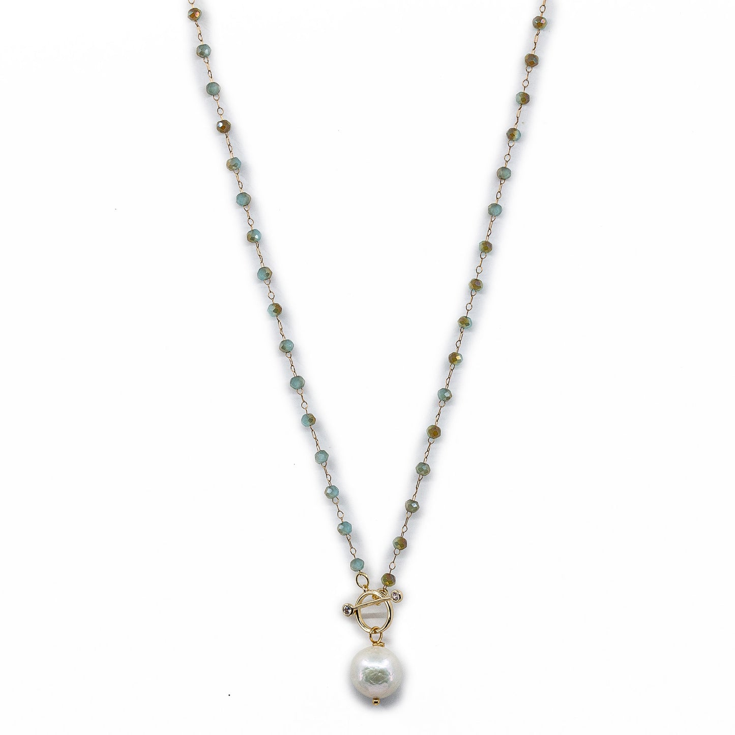 Irene - Petite Gold-Tone Chain, Crystals and Freshwater Pearl Necklace