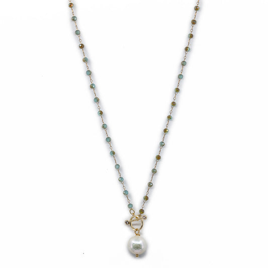 Irene - Petite Gold-Tone Chain, Crystals and Freshwater Pearl Necklace