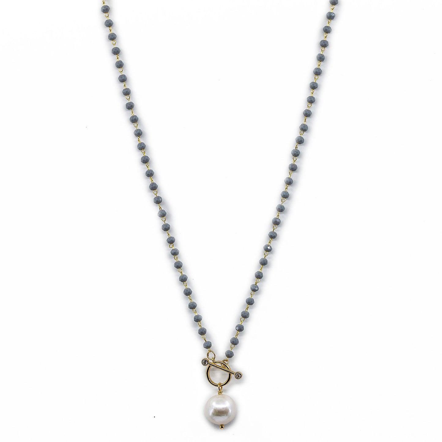 Irene - Petite Gold-Tone Chain, Crystals and Freshwater Pearl Necklace