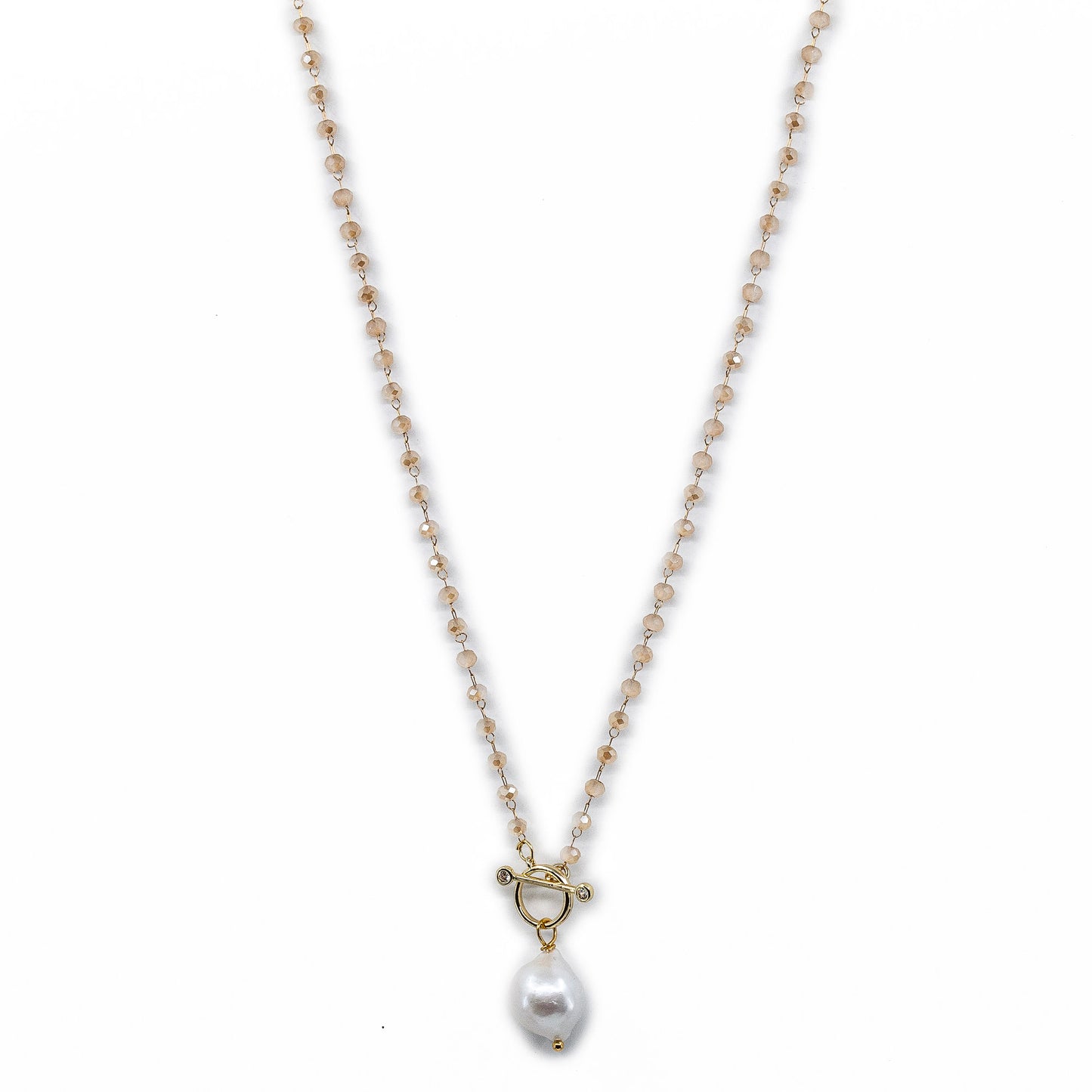 Irene - Petite Gold-Tone Chain, Crystals and Freshwater Pearl Necklace