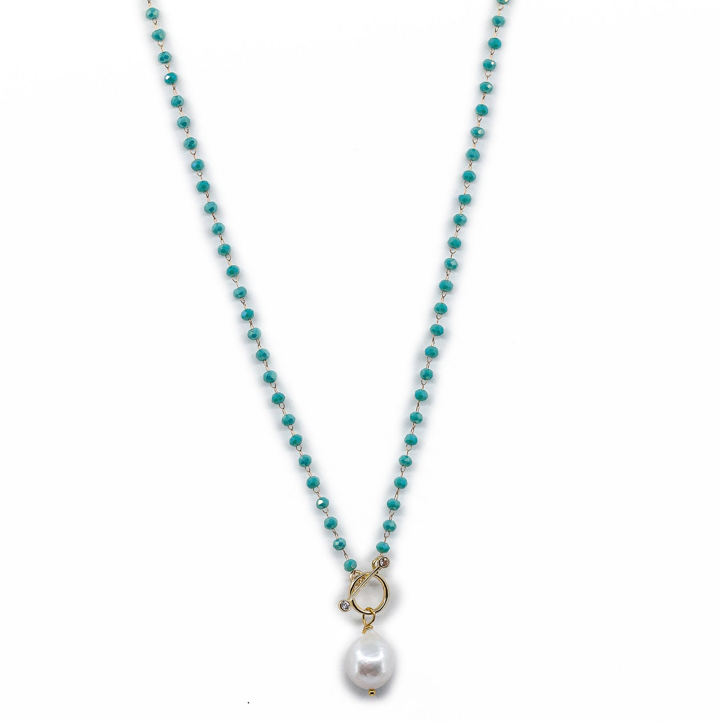 Irene - Petite Gold-Tone Chain, Crystals and Freshwater Pearl Necklace