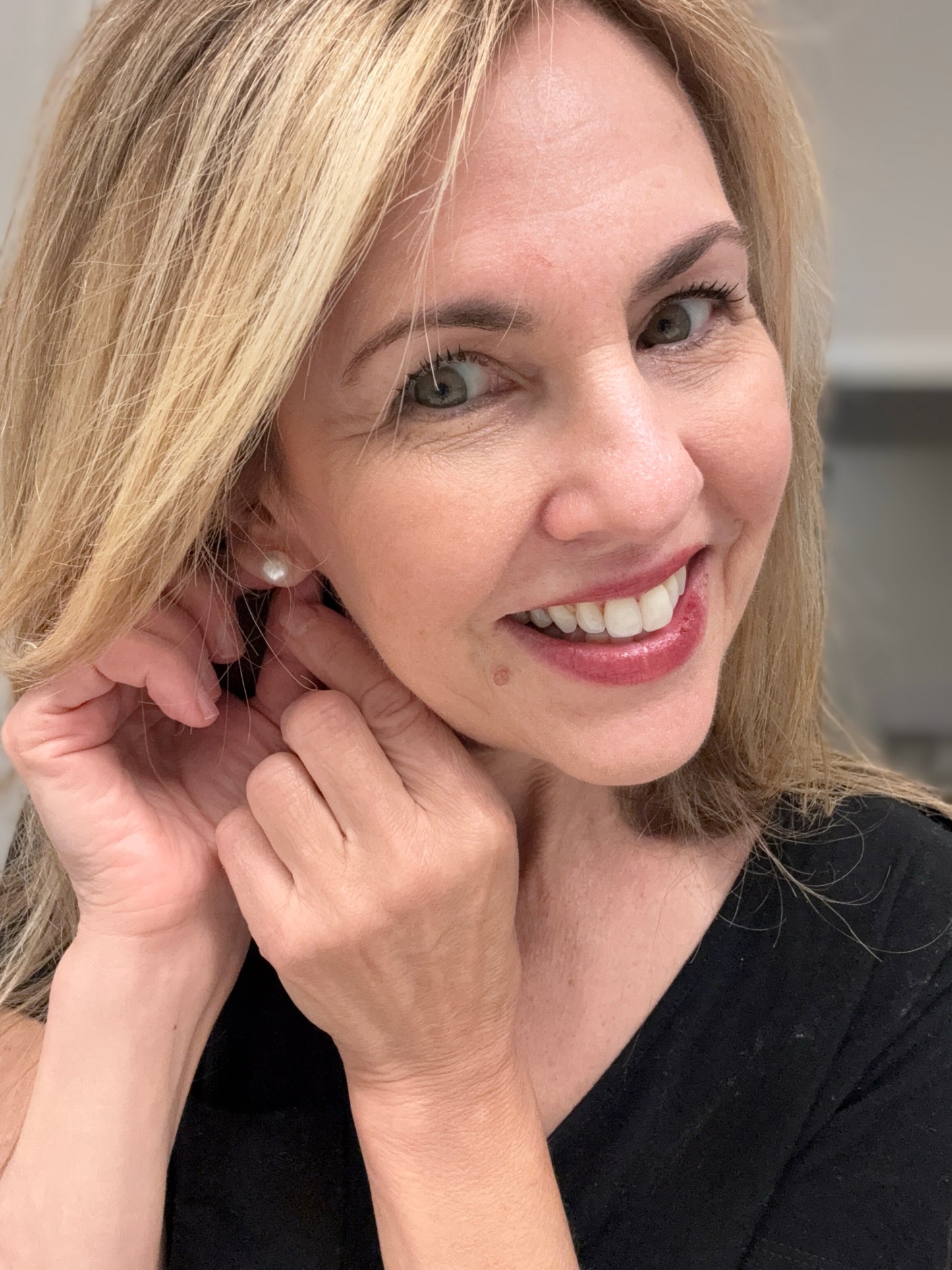 Laurene - Large Freshwater Pearl Sterling Silver Stud Earrings