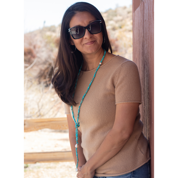 Laurie - Turquoise and Freshwater Pearl Baroque Lariat Necklace