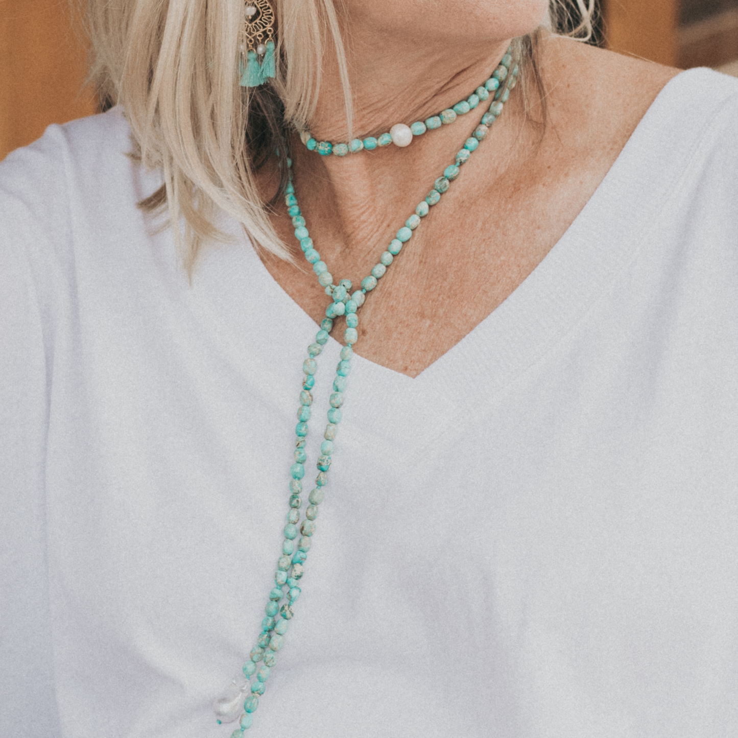 Laurie - Turquoise and Freshwater Pearl Baroque Lariat Necklace