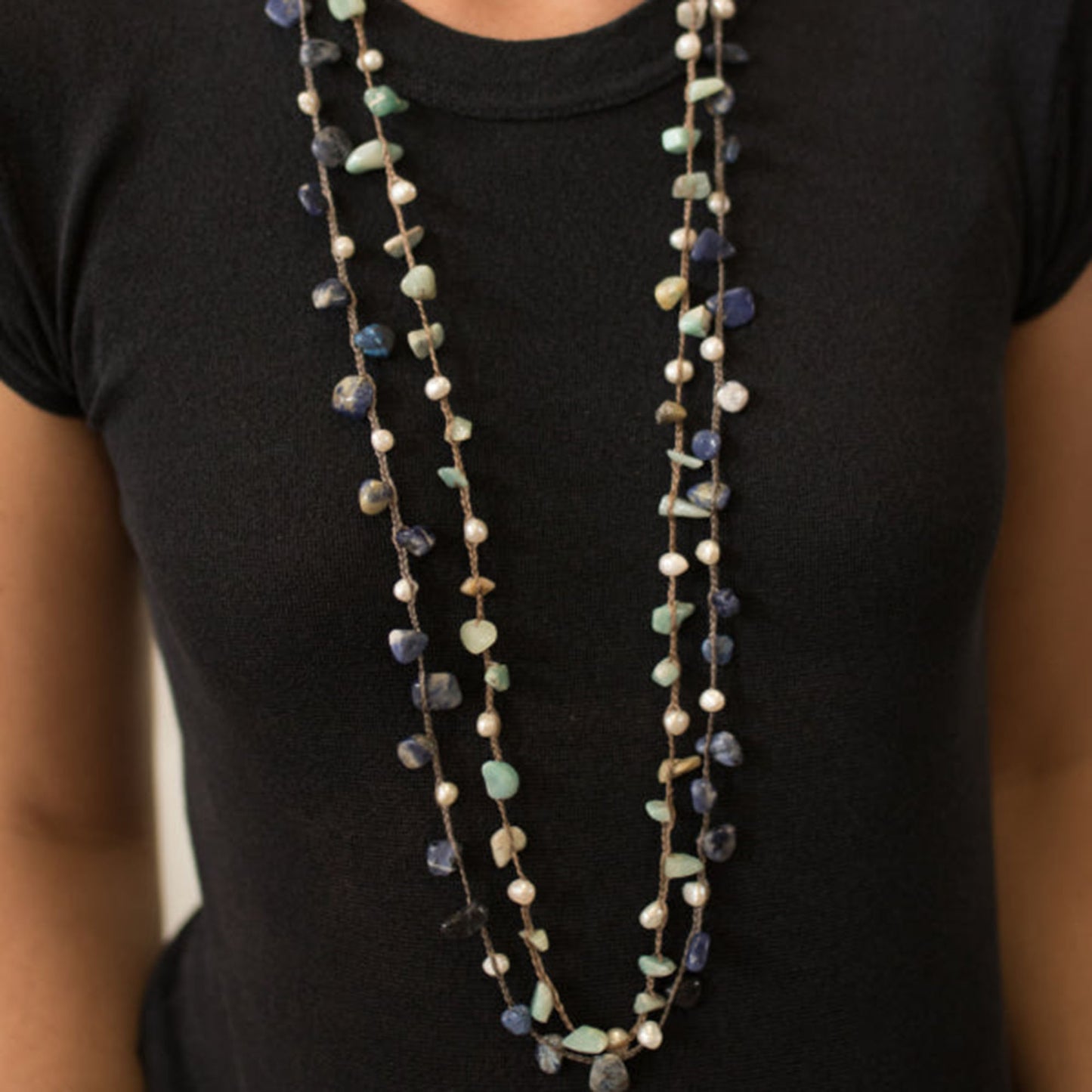 Lexi - Crochet Stone and Freshwater Pearl Necklace