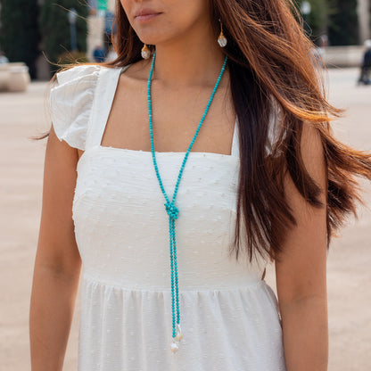 Lucy - Turquoise and Freshwater Pearl Baroque Lariat Necklace