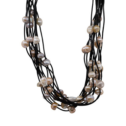 Marrianne - Leather Multi-Strand Freshwater Pearl Necklace