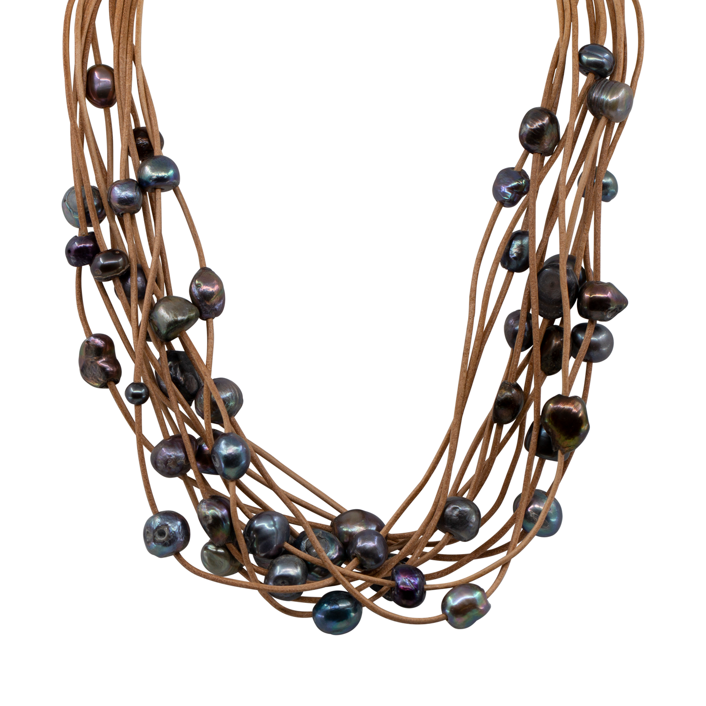Marrianne - Leather Multi-Strand Freshwater Pearl Necklace