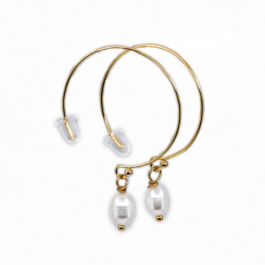 Mele - Gold-Tone Hoop Freshwater Pearl Earrings