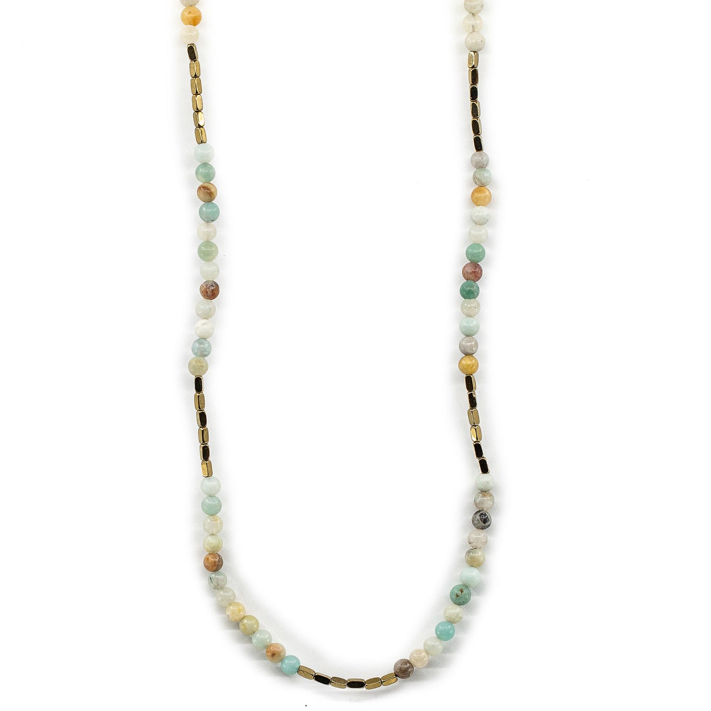 Naza - Short Amazonite Stone and Gold Tone Bead Necklace