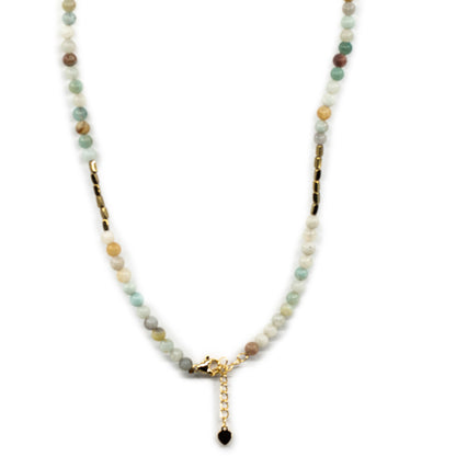 Naza - Short Amazonite Stone and Gold Tone Bead Necklace