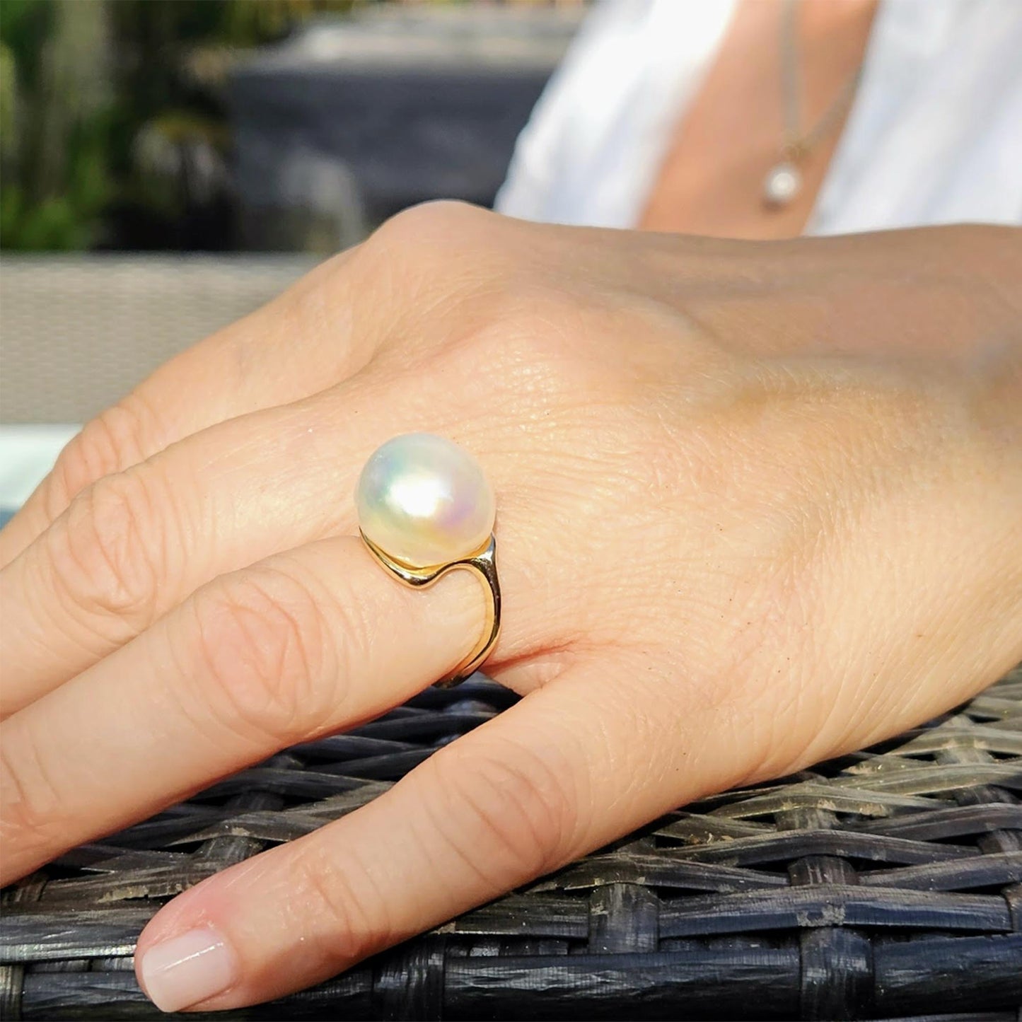 Lucia - Gold-Tone Freshwater Pearl Adjustable Ring