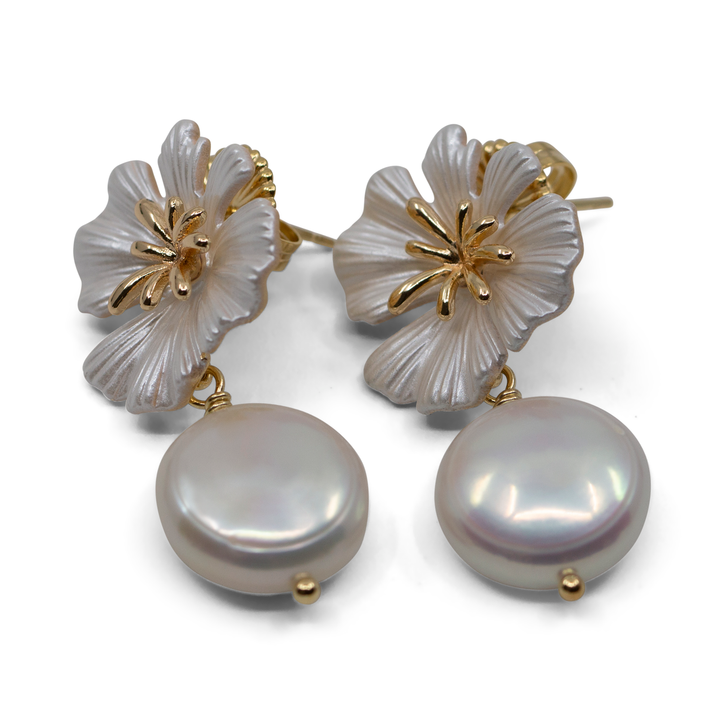 Selu - Gold-Tone Freshwater Pearl Coin Earrings